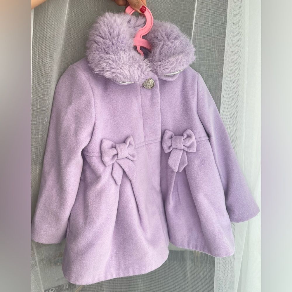 MONSOON CHILDREN Girl’s‎ Faux Fur Collar Trim Coat, Lavender, 18-24 Mon